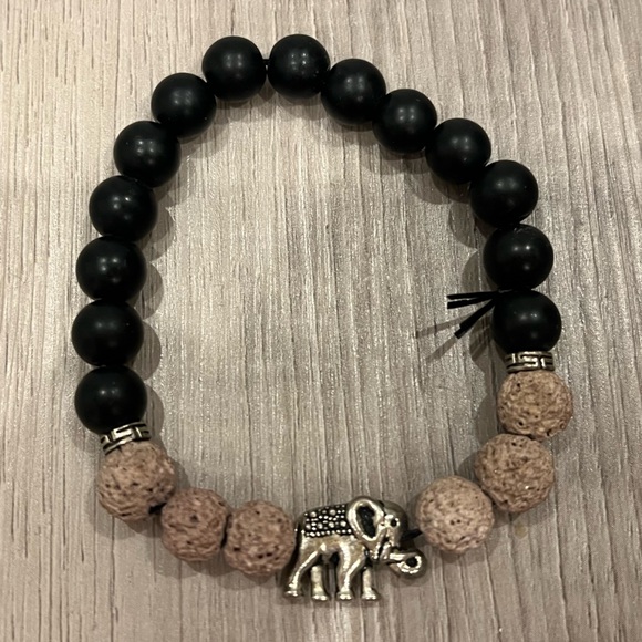 Lava Rock Healing Bracelet with Elephant Charm - Picture 2 of 4